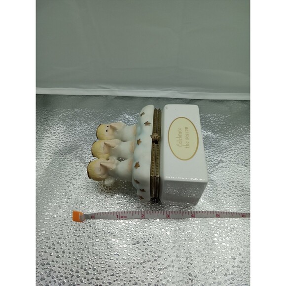 Christmas Three Praying Angels Porcelain And Ceramic Jewelry Trinket Hindged Box - Picture 8 of 8
